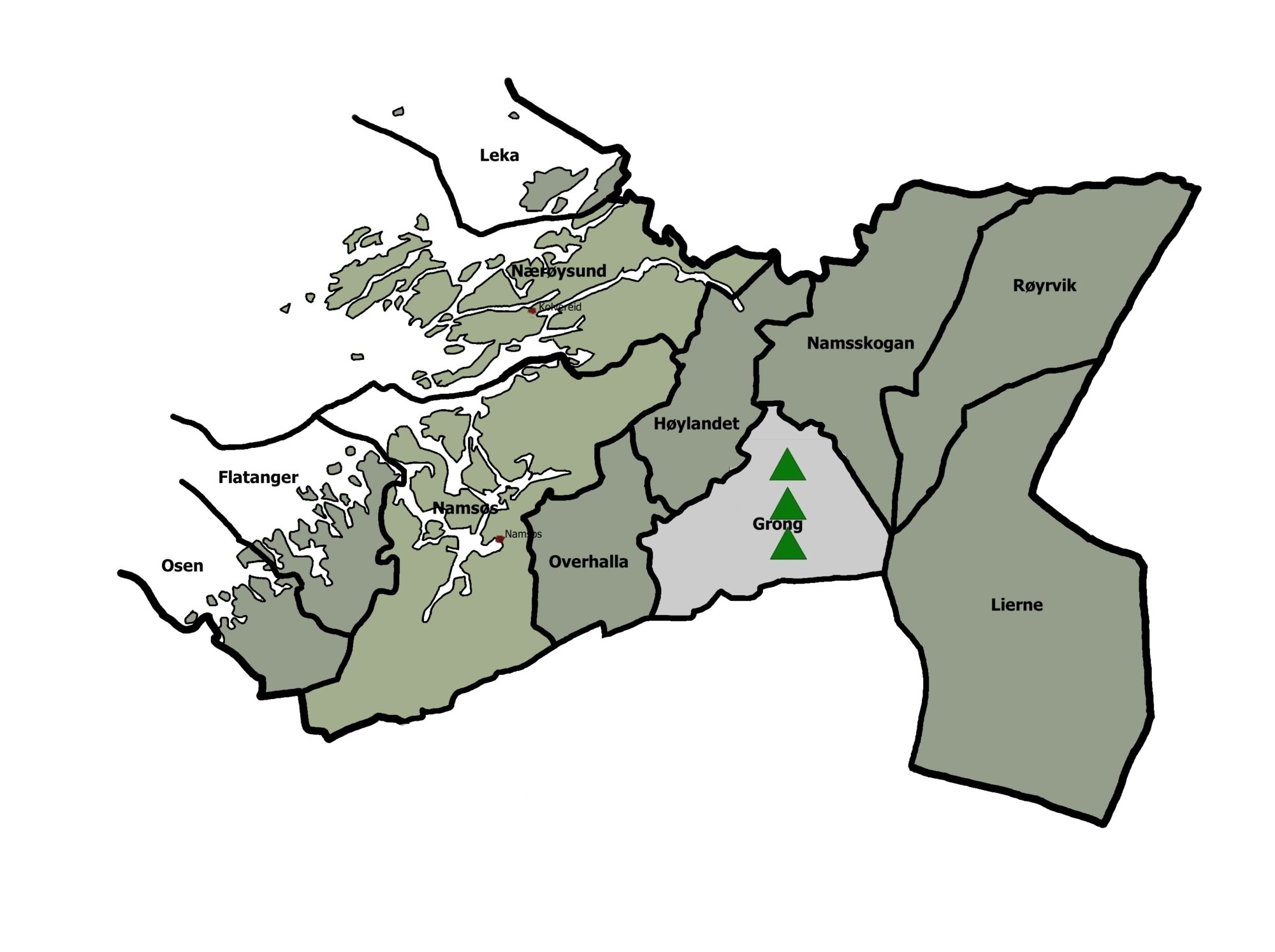 Kart Namdalen med kommunevåpen Grong